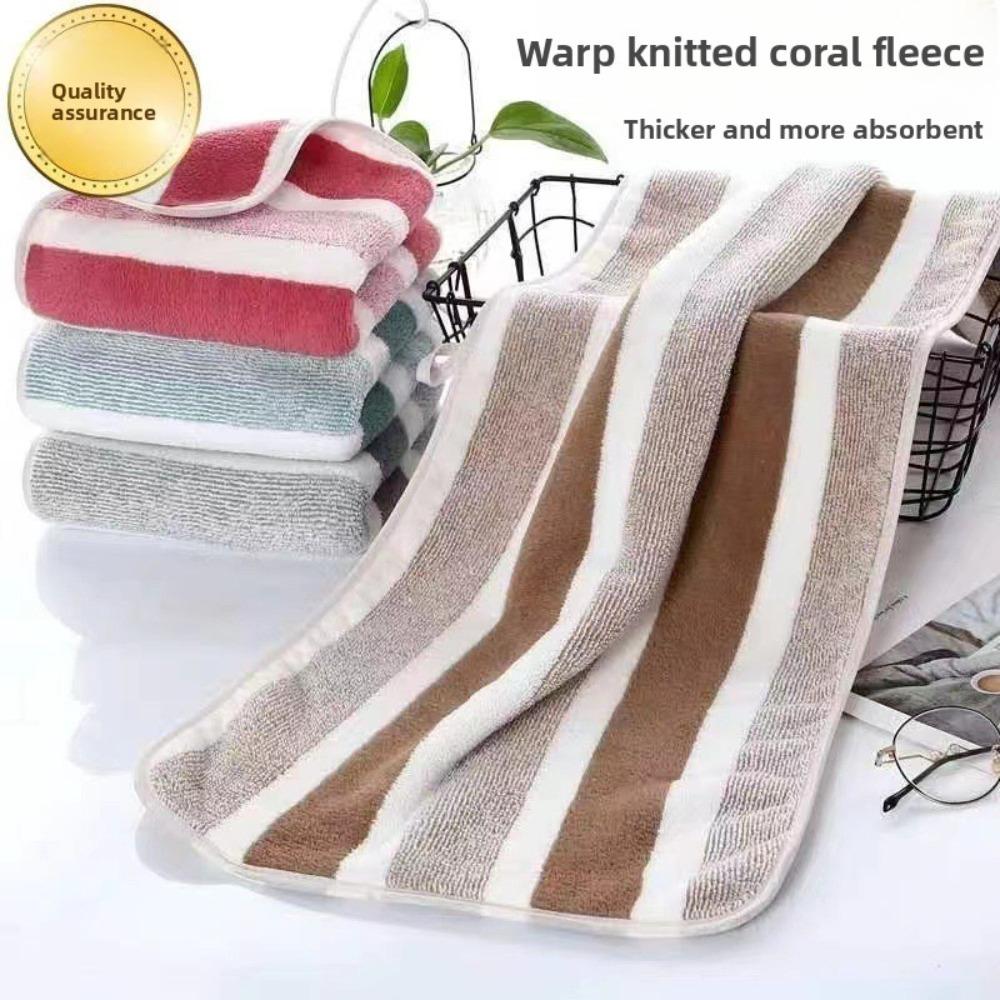 Bath Towel Wrapped In Thick and Enlarged Absorbent Face Wash, Home Wide Striped Coral Fleece Towel Set