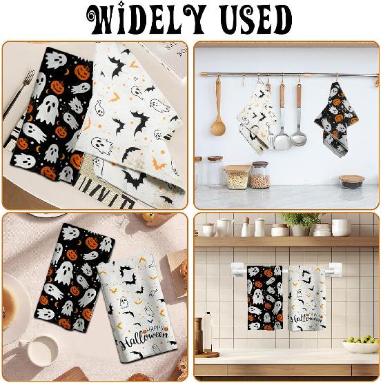 2Pcs Halloween Kitchen Towels Halloween Hand Towels, 18x26 Inch Drying Cloth Towel Halloween Scary Halloween Dish Towels for Kitchen Home, Living