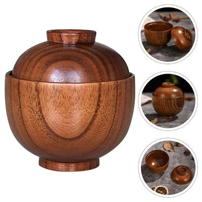 1 pièce Bol en bois avec couvercle Bol à soupe miso Sécurité enfant Anti-brûlure Bol à riz et salade Bois naturel Vaisselle de service Noix Pour