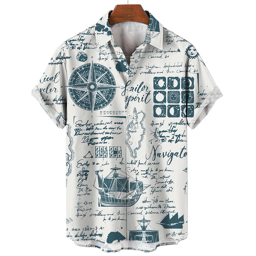 Sailing World Graphic Print Vintage Shirt Fashion Casual Hawaiian Beach Style Summer Oversized Shirts for Men Women Shirts