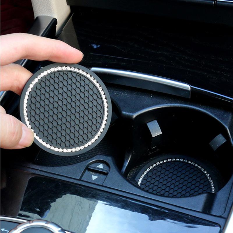 2Pcs Car Water Cup Pad Holders Non-Slip  Rubber Mat For Bottle Holder Coaster Auto Interior Anti-Skid Cup Holders