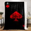 Red Ace of Spades On Black Background Patterned Flannel Blanket Perfect for the Bedroom Living Room, Sofa, or a Little Nap
