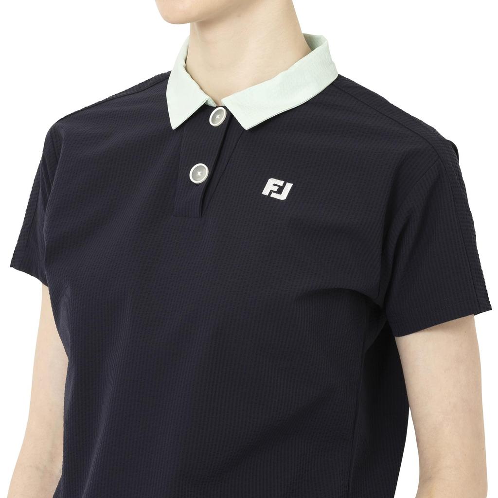 FootJoy Women's Dark Navy Seersucker Short Sleeve Golf Shirt, Size Small (FJW-S25-S06, 34841-S)