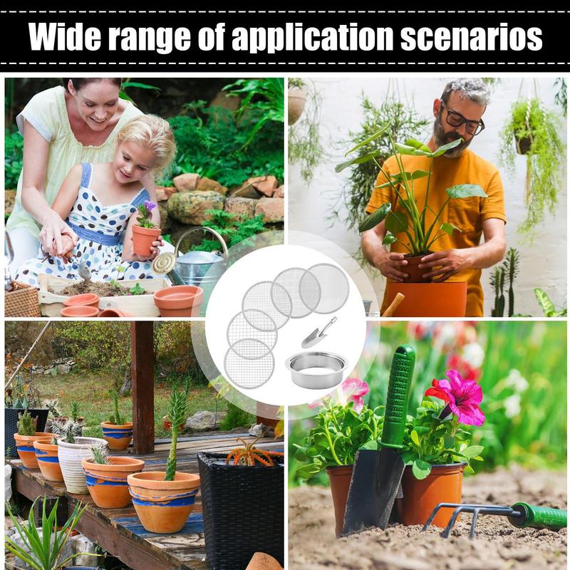 Stainless Steel Garden Potting Compost Soil Sieve with 5 Sizes 1/3/6/9/12mm with Shovel Easy To Change And Stack Garden Supplies