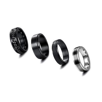 4pcs Stainless Steel Men Rings Dressing Set Fingers Ornament Simple Style Male Rings Hand Decor Jewelry Accessories