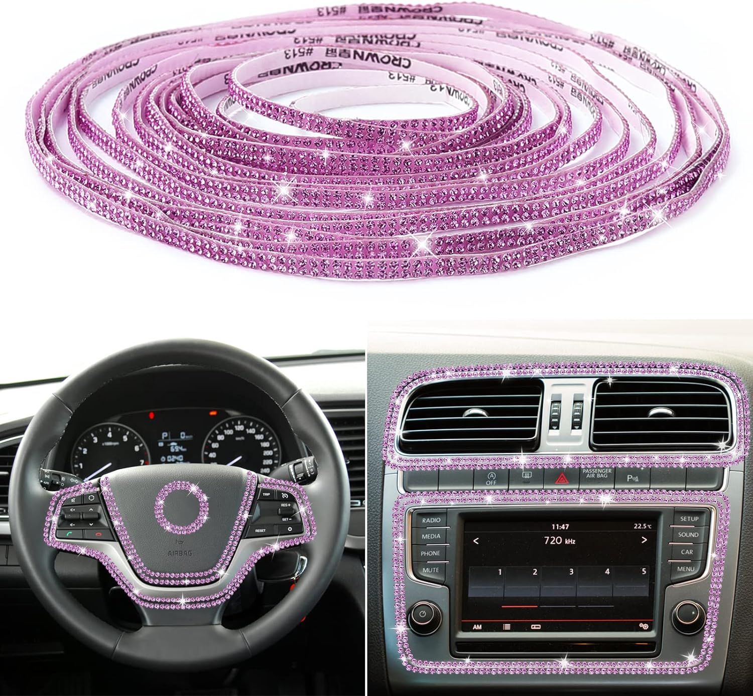 

Шикарная отделка автомобиля, самоклеящиеся стразы, автомобильные аксессуары для женщин, автомобильное украшение, внутренняя и внешняя отделка, украшение для приборной панели, наклейки на дверь со стразами 455CM фиолетовый