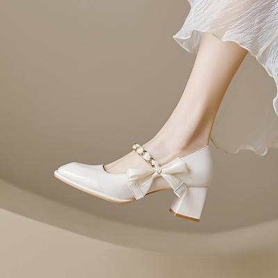 Chaussures Mary Jane à semelles épaisses pour femmes au printemps et en été, talons hauts épais à coupe peu profonde, chaussures simples de grande taille