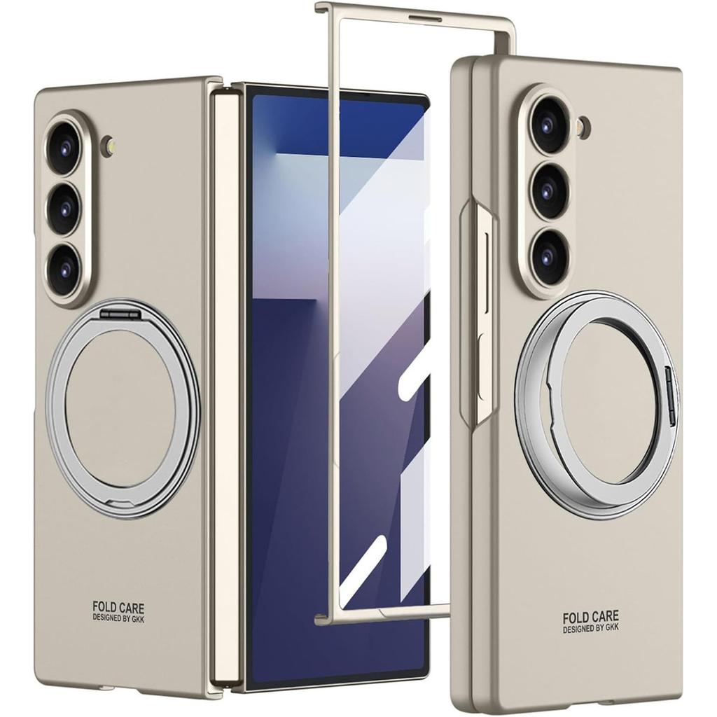 Suitable for Samsung Galaxy Z Fold 7 6 8Ultra Case with Rotating Ring Holder, Magnetic Case Built in Screen Protector Slim Hard PC Cover
