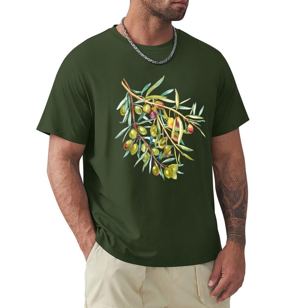 Green Olives Branch T-Shirt Oversized T Shirt Essential T Shirt Graphic T Shirts Tee Shirts for Men