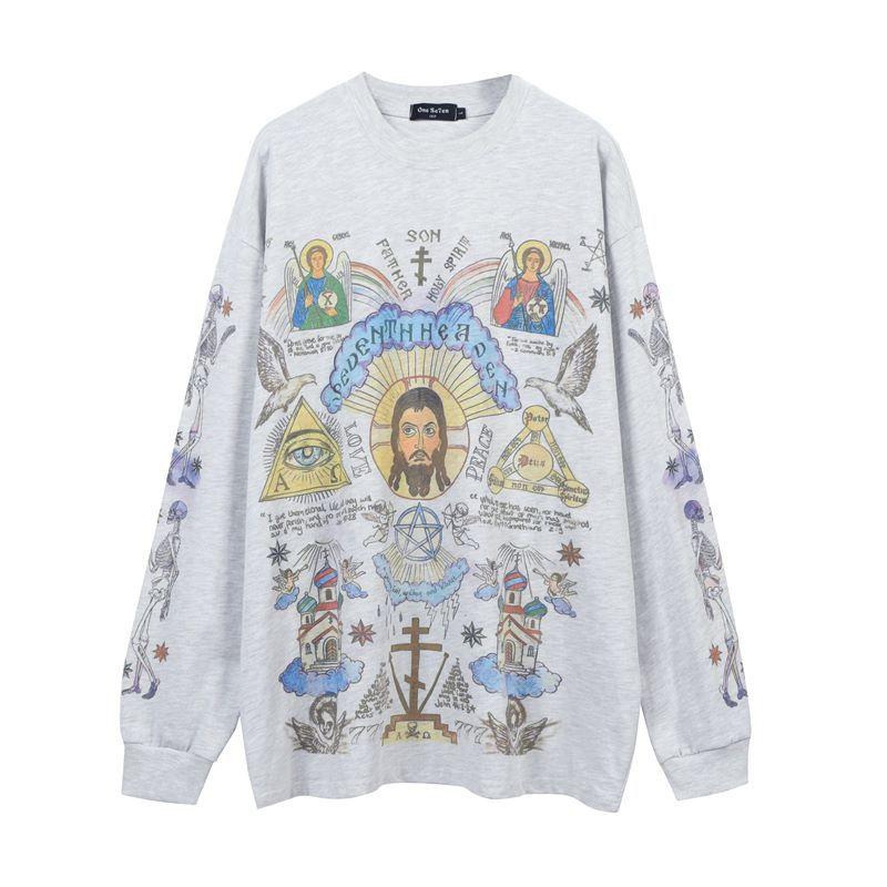Hip Hop Retro Style Mens Hoodies & Sweatshirts American Y2k Streetwear Casual Tops Print Loose Long Sleeve O-Neck Pullovers Sweatshirts