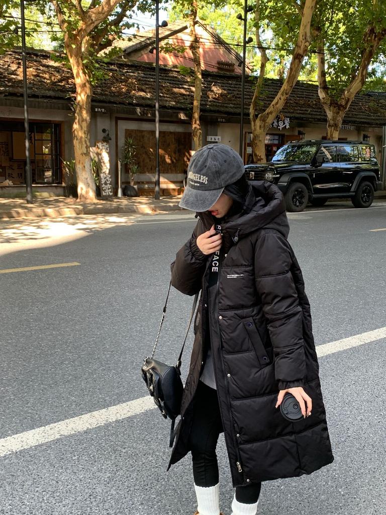 Over the knee hooded down cotton-padded clothes for women's winter new loose cotton-padded clothes jacket thickened warm cotton-padded jacket