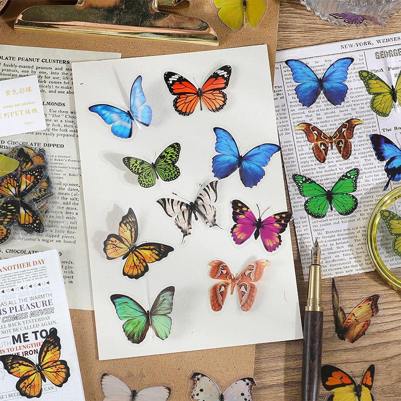 1SET/40PCS PET butterfly sticker DIY hand tent Goo card decorative material children's cartoon water cup sticker hand tent landscaping sticker