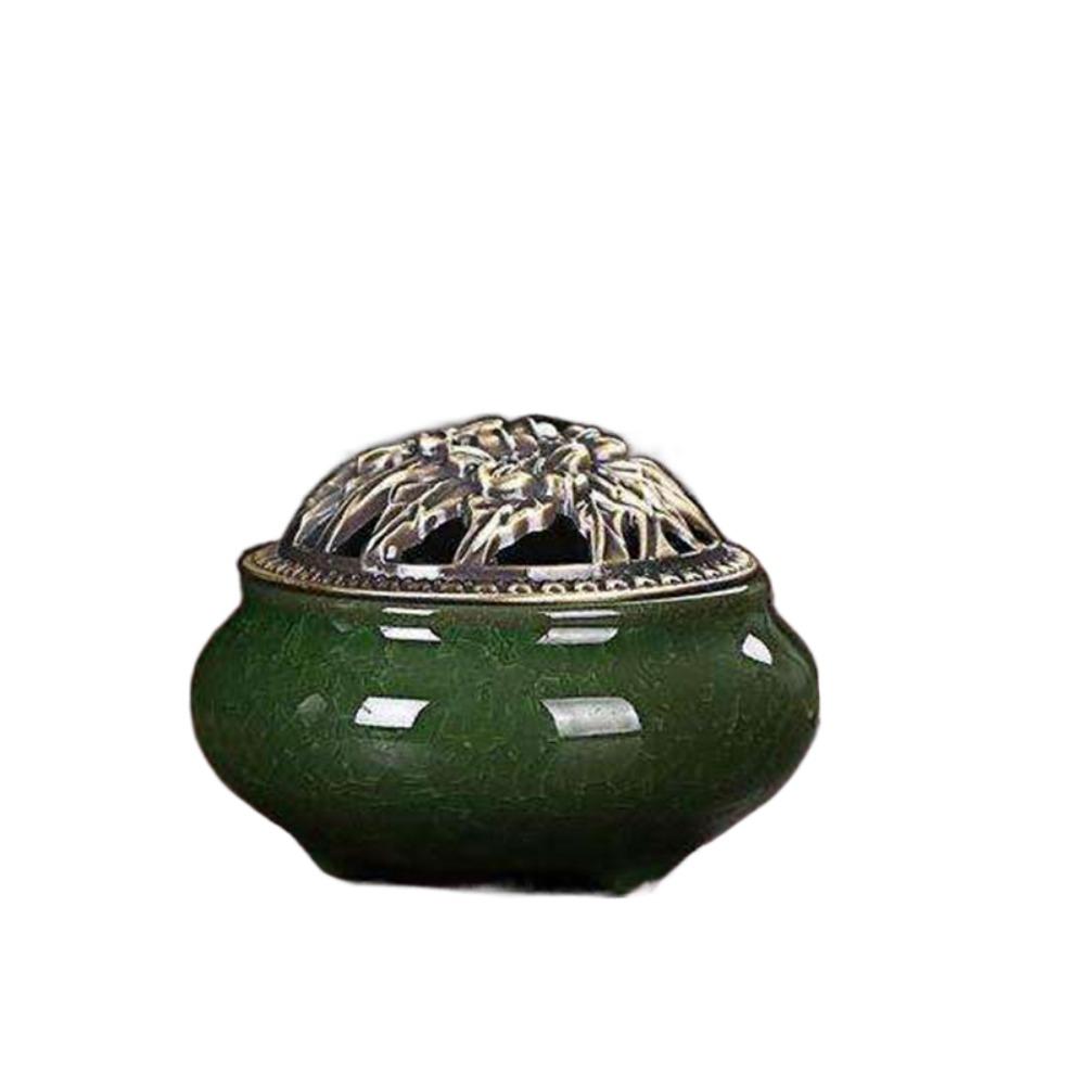 New Ceramic Incense Burner Copper Cover Ice Crack Incense Plate Antique Alloy Sandalwood Stove Home Decoration