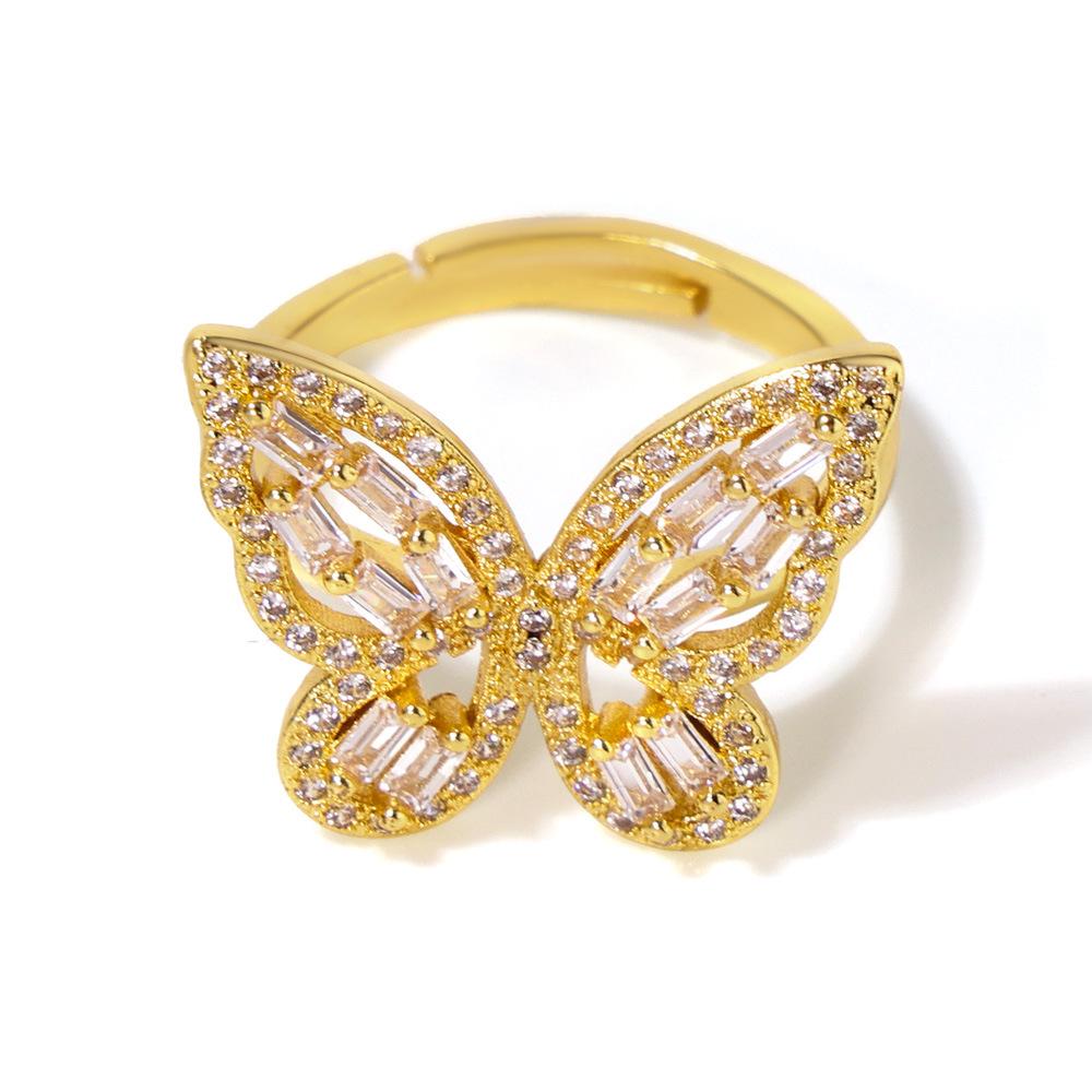 Qiong Yao Butterfly Fairy Zircon Ring: Stylish 18K Gold-Plated Copper Openable Design