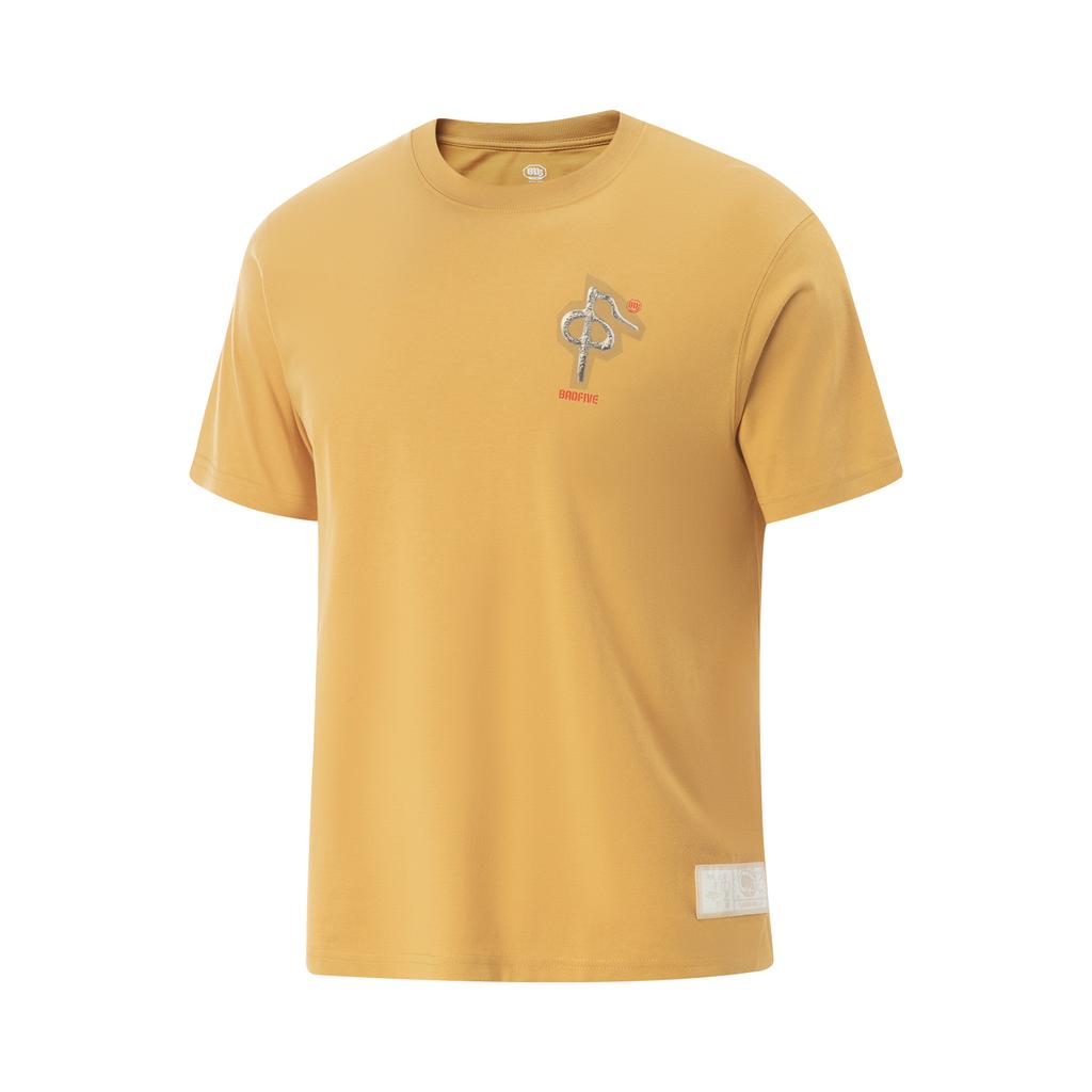 Li Ning Simple Versatile Letter Print Round Neck Pullover Breathable Short Sleeve T-Shirt Men Tops Ginger-Yellow AHSVA35-2