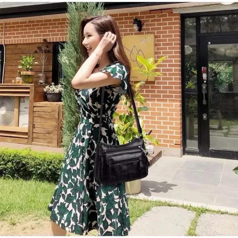 Geantă de umăr pentru femei din piele PU capacitate mare Geantă crossbody la modă și simplă cu fermoare multiple Geantă pentru mamici de exterior geantă mică ușoară