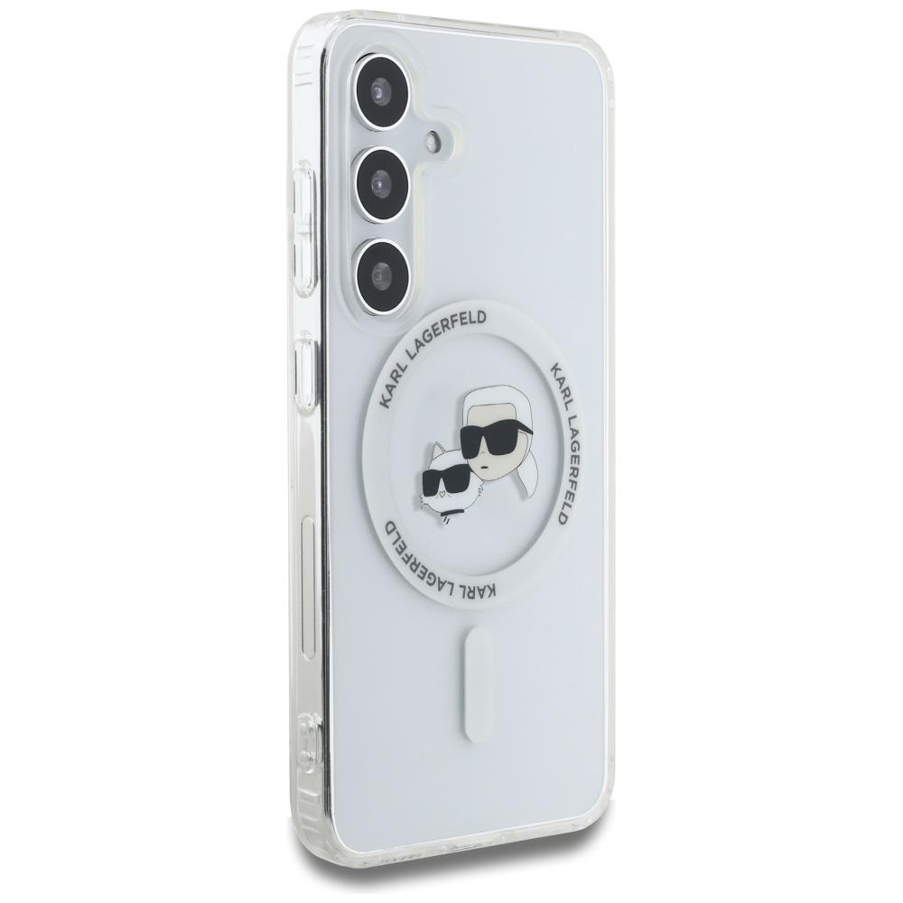 Karl Lagerfeld Case Button Karl & Choupette Heads Printed Logo Magsafe For Samsung Galaxy S25 White