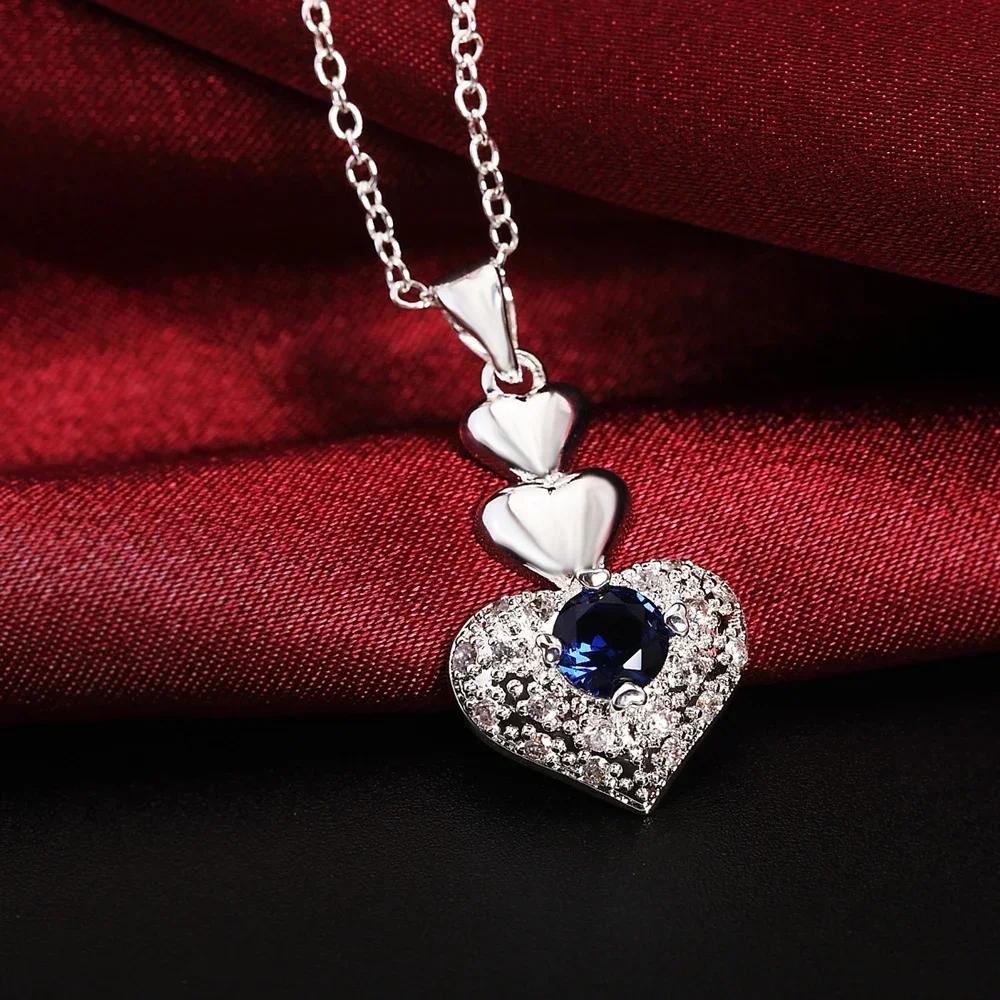 

luxury Copper Necklace For Women Jewelry cute blue crystal heart Pendant birthday gifts Wedding party