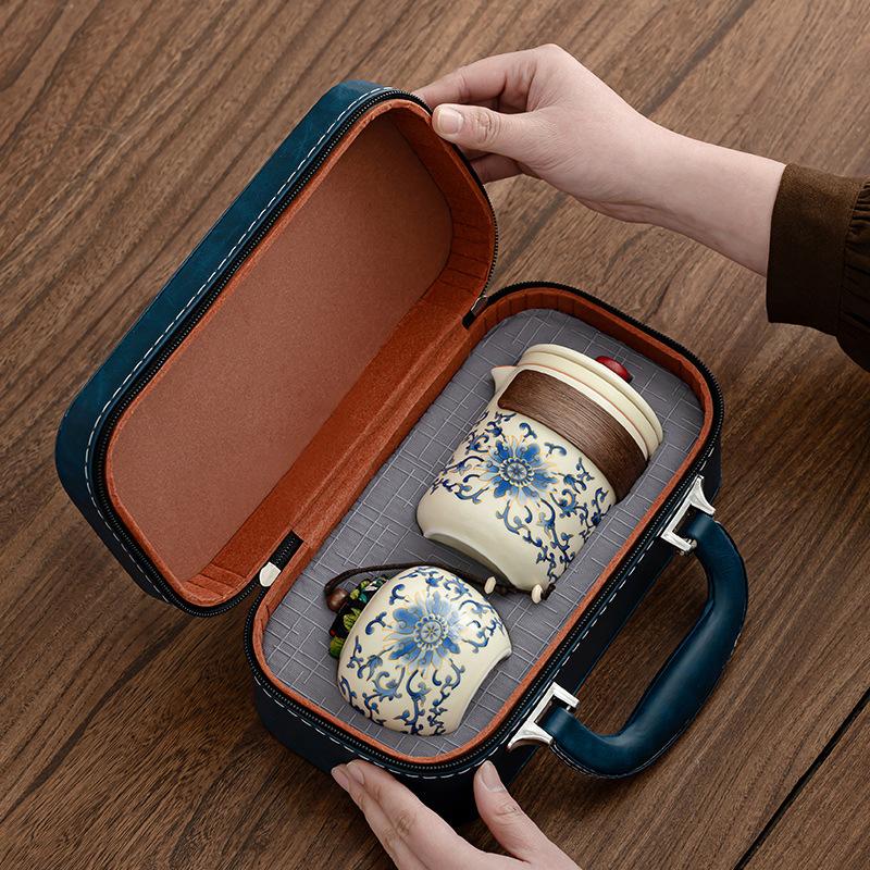 Guochao Travel Tea Set Ru Kiln Opening Wrapped Lotus Guyun Teapot Outdoor Car Express Cup Annual Meeting Gifts