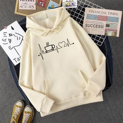 Damskie luźne bluzy z kapturem z nadrukiem kawy Wiosna Długi rękaw Bluza z kapturem Harajuku Proste topy Leniwy styl Pullover 2023 Stree