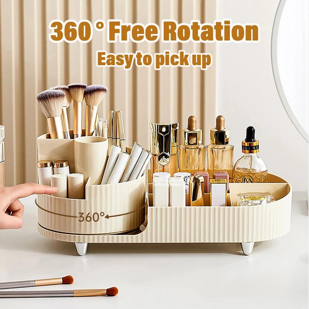 

New 360° Rotating Makeup Brush Holder Storag Box Luxury Makeup Organiser Lipsticks Make Up Container Vanity Organizer Box молоко, білий колір