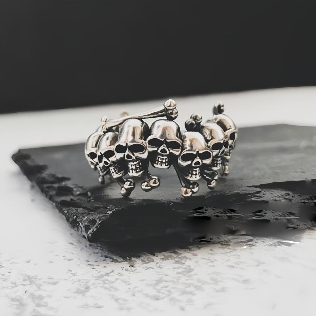 Retro “Ossuary” Skulls Adjustable Open Ring For Men Women Silver-plated Copper Punk Gothic Edgy  Accessories Cool Gift