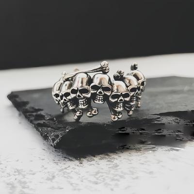 Retro “Ossuary” Skulls Adjustable Open Ring For Men Women Silver-plated Copper Punk Gothic Edgy  Accessories Cool Gift