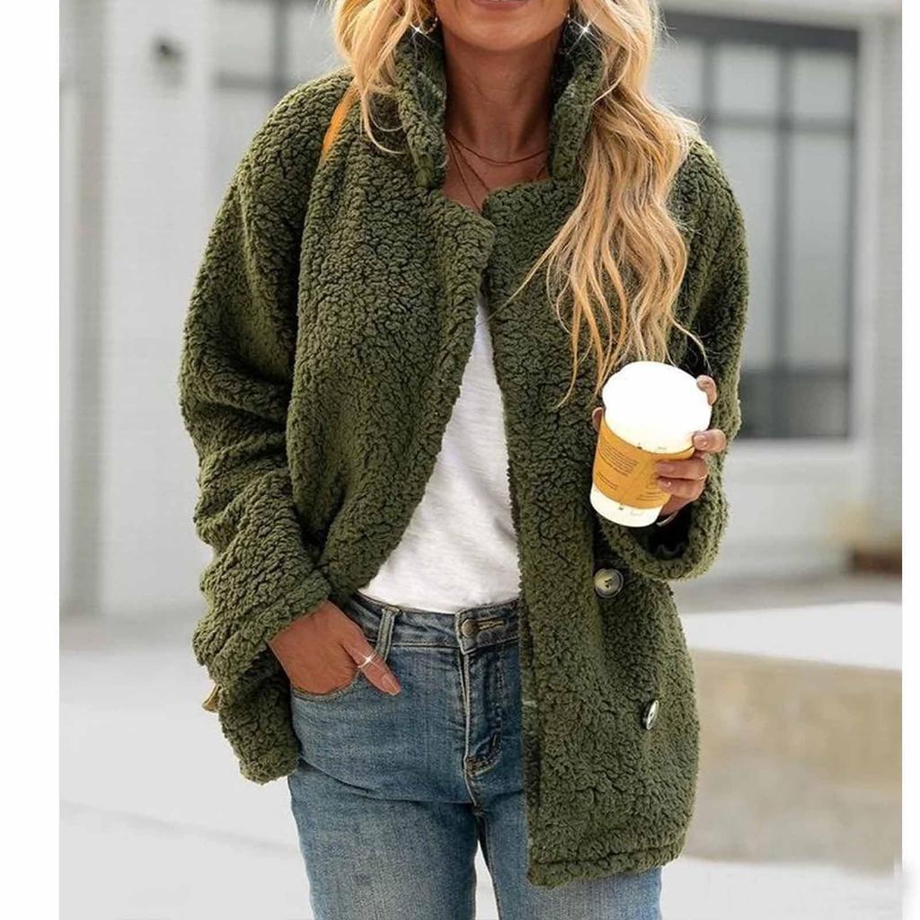 Women's Fashionable Solid Color Long Sleeved Buttoned Pocket Casual Lightweight Cotton Jacket