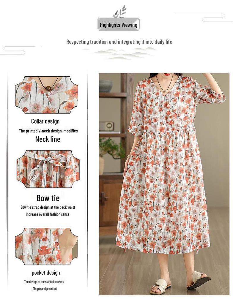 2026 Retro-Blumenmuster Sommerkleid - Elegantes langes Damenkleid