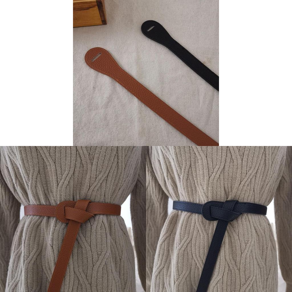 True Leather Women Slim Waist Belt With Tie Knot For Dresses And Sweaters