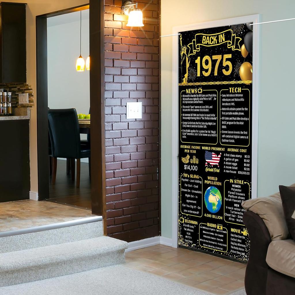 50th Birthday Door Banner - Back In 1975 Door Decor - 50 Years Ago Anniversary Door Cover - Vintage 1975 Birthday Backdrop Door Porch Party