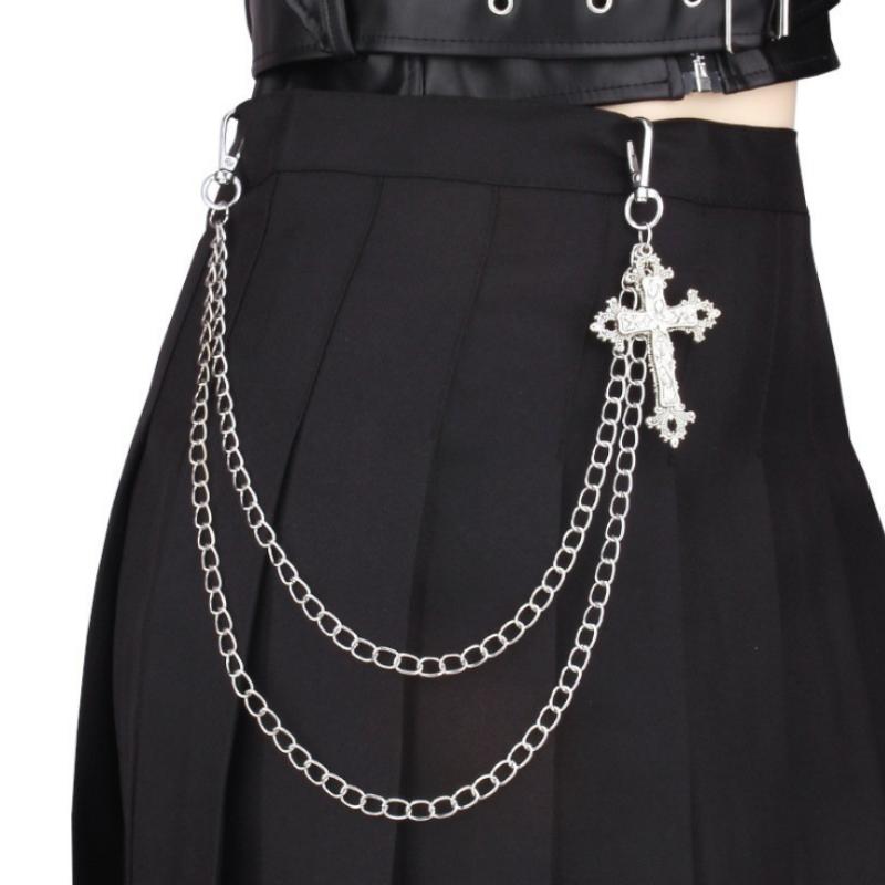 

Retro Punk Rock Flower Cross Pants Waist Chain Men Women Jeans Chains Cross Pendant Keychain Jeans Unisex Hip-hop Jewelry Gift