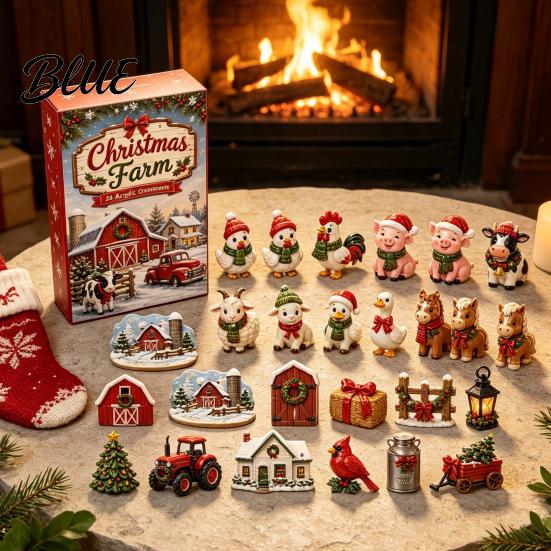 Holiday Countdown Calendar with 2D Calendar 24 Farm Advent 2026 Christmas Day Box Acrylic Decorative