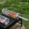 Rolling BBQ Cage: Outdoor Grill Basket with Wooden Handle, 304 Stainless Steel, Non-Infringing BBQ Cylinder Grill Net.