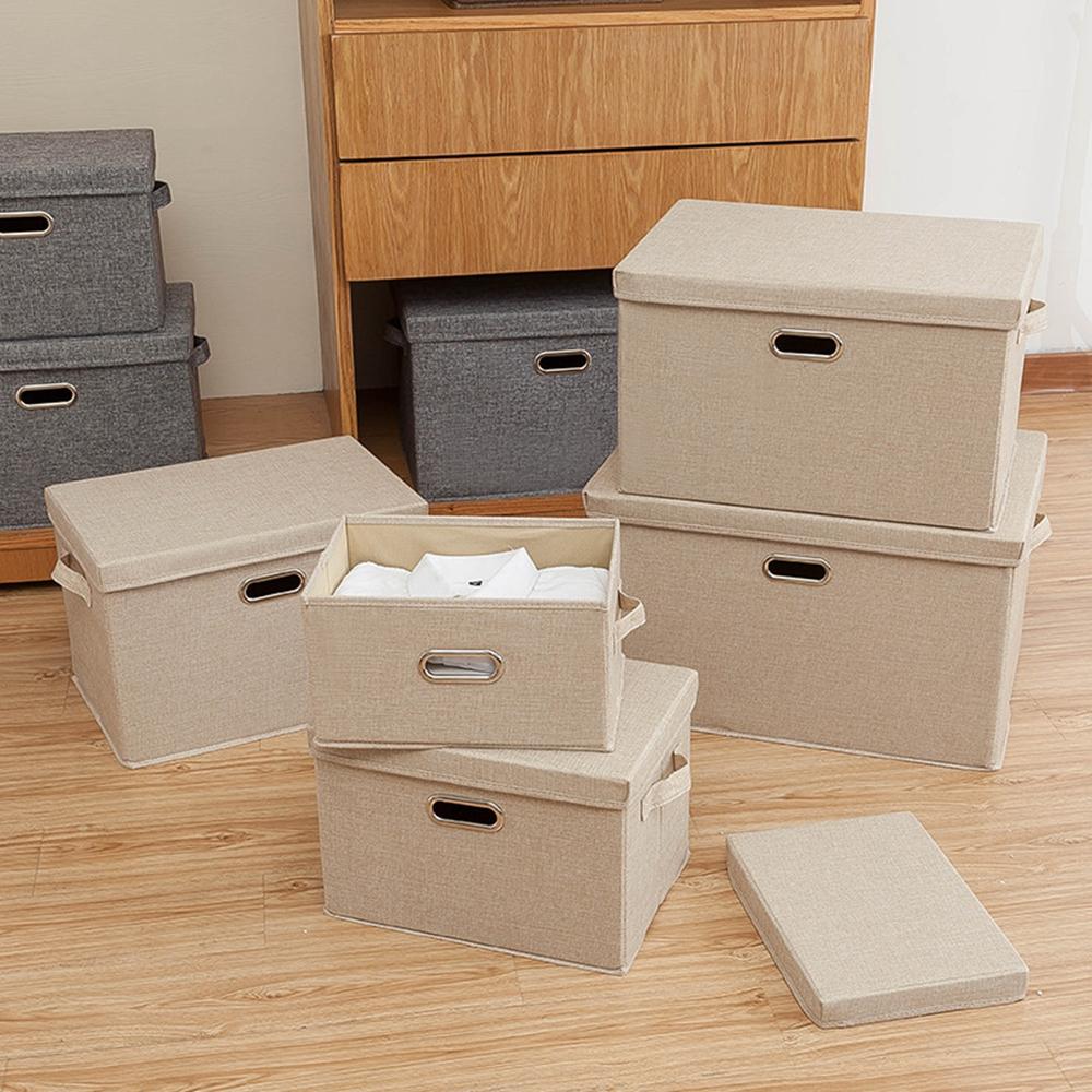 50×35×31cm Extra Large Cotton Linen Clothes Storage Box Foldable Organizer with Handles Dust-Proof Storage Bin for Home Wardrobe