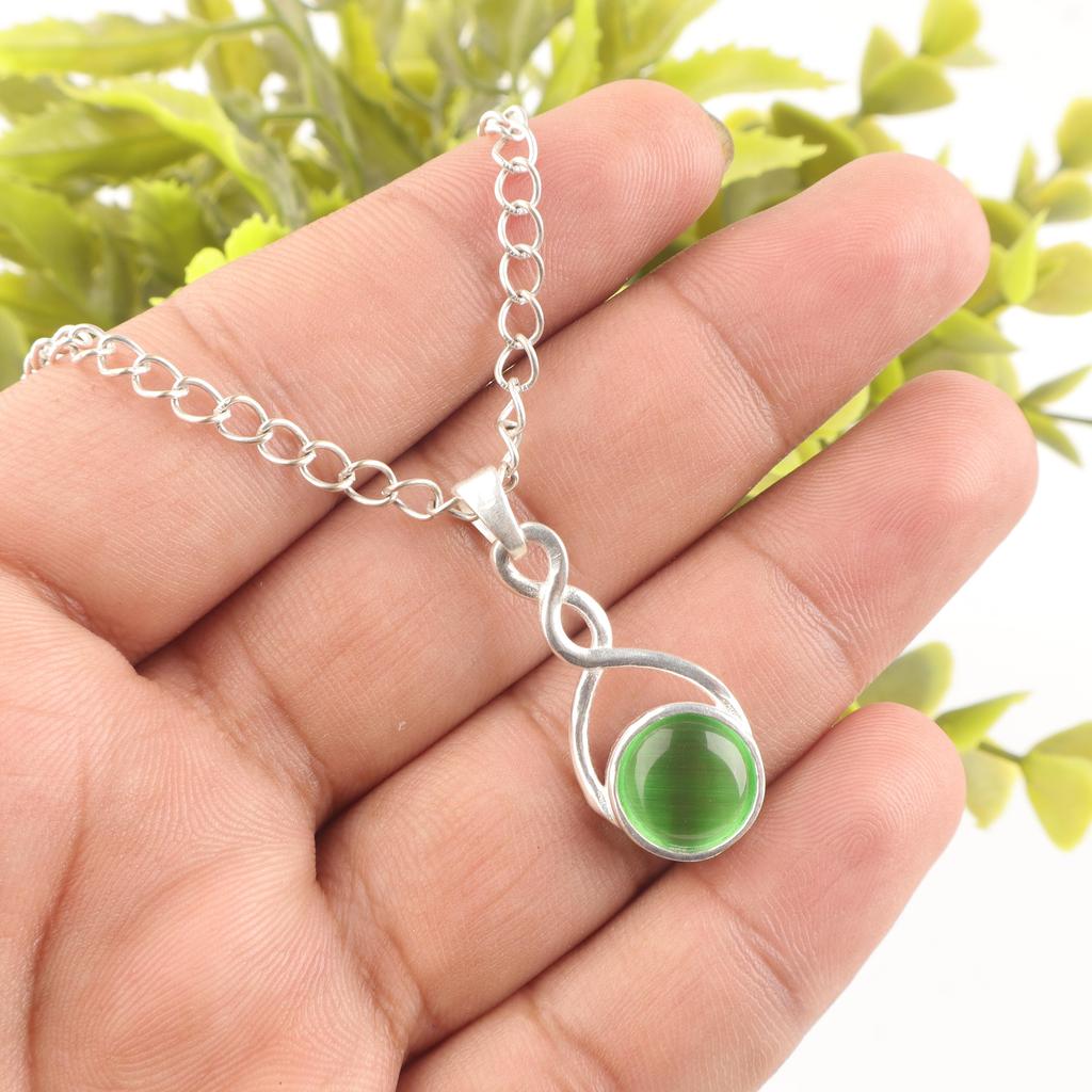Green Cat's Eye Gemstone Jewelry, 925 Solid Sterling Silver Jewelry, Handmade Spiritual Jewelry For Wedding Gift