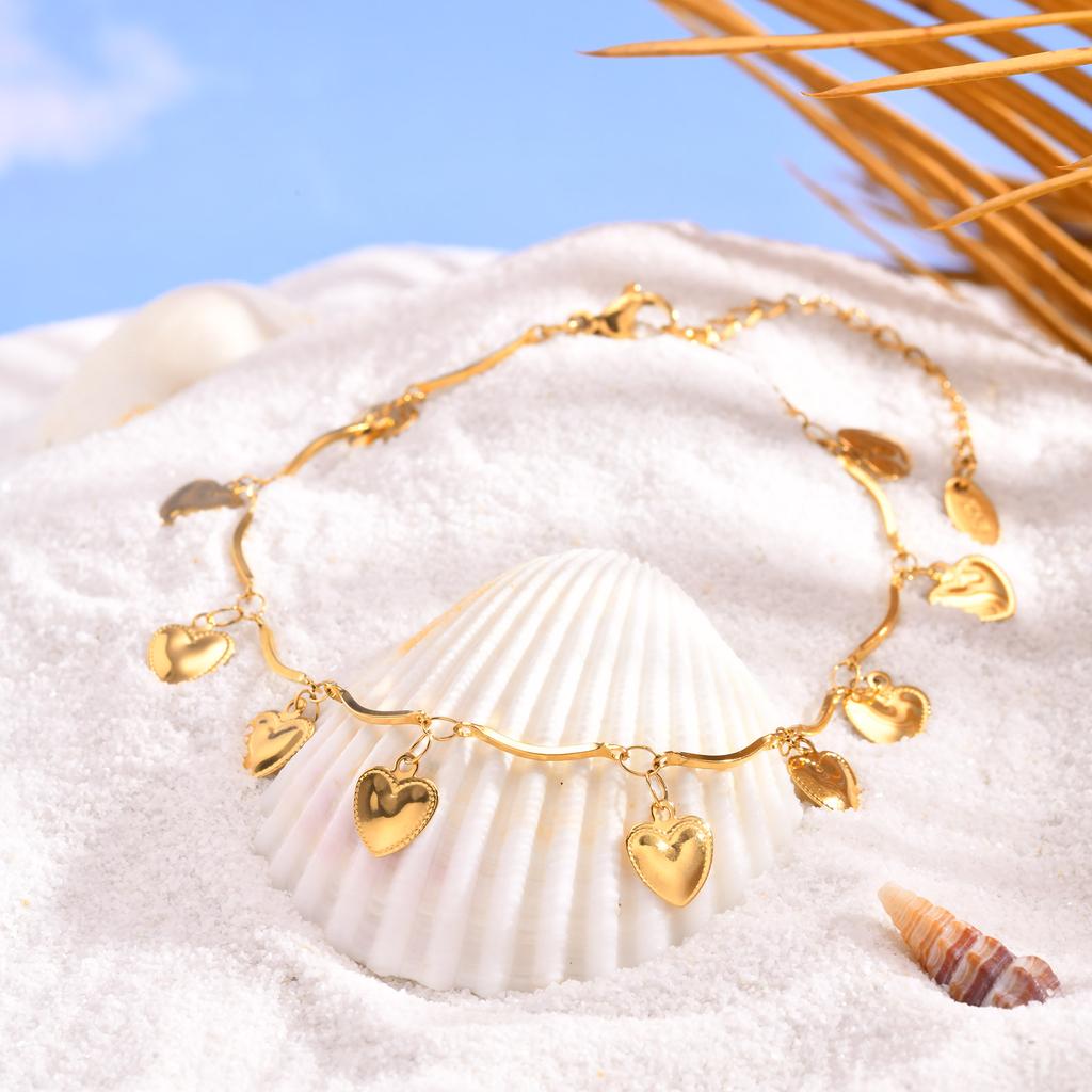 Stainless Steel Anklet for Women Gold Color Mini Heart Chain Anklet Bracelets Leg Accessories Beach Party Foot Jewelry