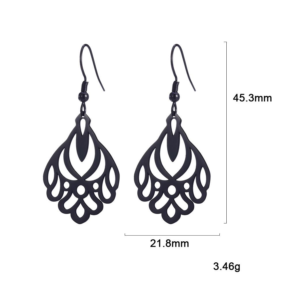 Filigree Dangle Drop Earrings Bohemian Stainless Steel Black Gold Hollow Vintage Pendant Earrings for Woman Gifts