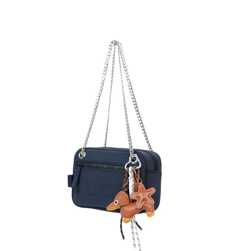 DIOR DIY Style Cosmetic Bag Ink Blue Silver Chain Polyester Fiber Simple Niche High-end Trend Commuting Exquisite Fashion Versatile Classic