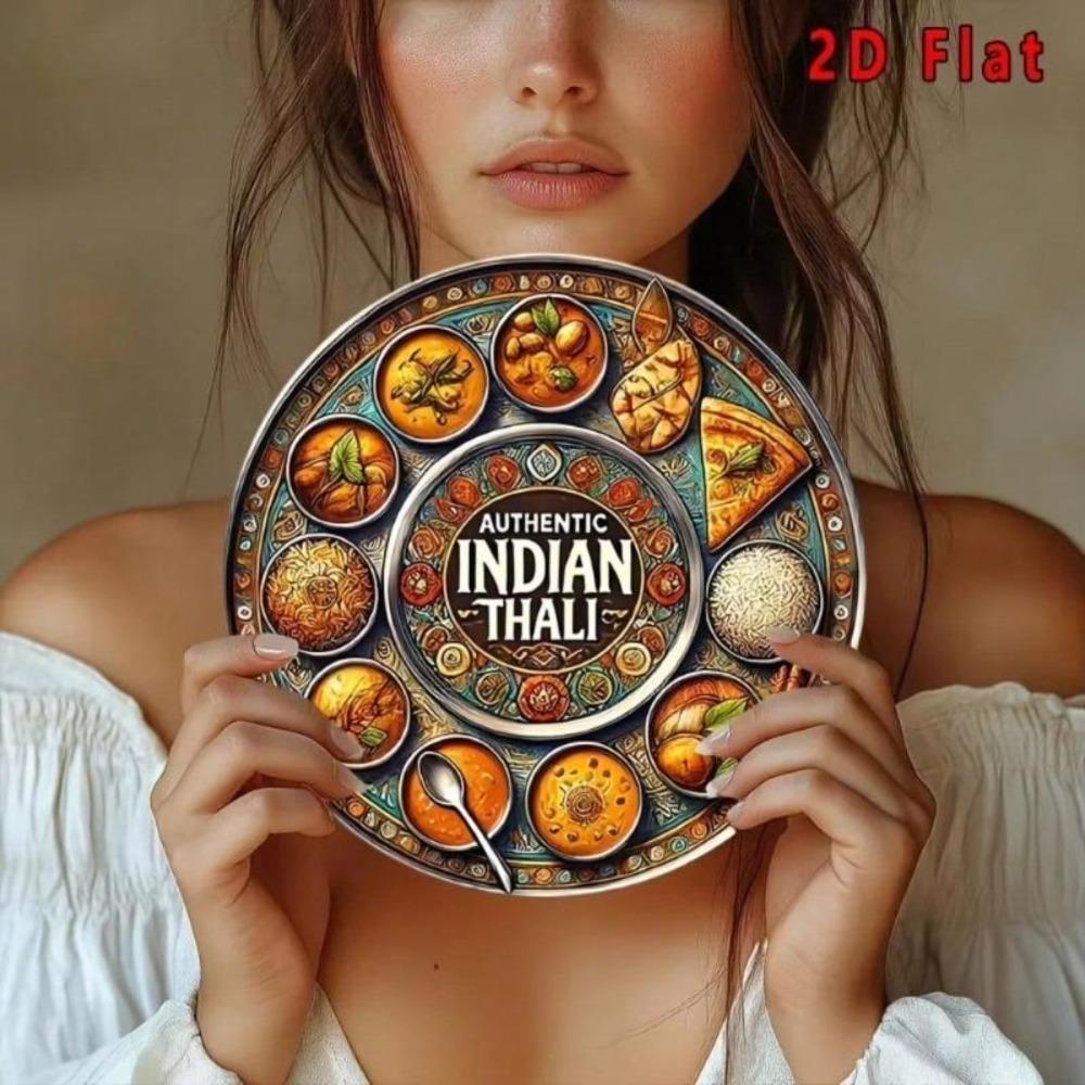 Vintage Indian Thali Aluminum Metal Wall Art Rustic Traditional Food Decor
