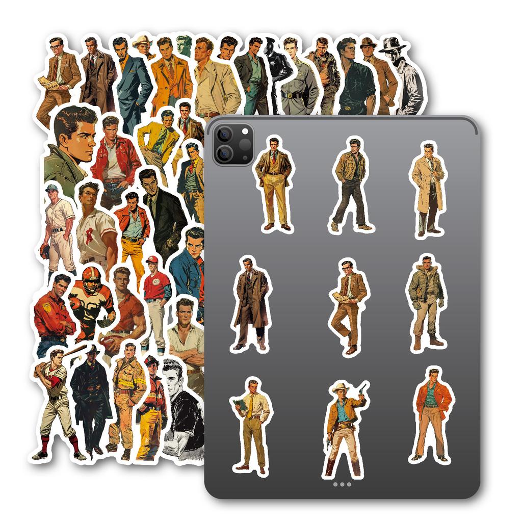 50Pcs Unique Retro Western Male Stickers Set - DIY Decals for Journal & Notebook Graffiti