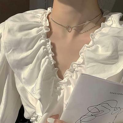 Women's 925 Silver One Double-Point Chain Layered Silver Necklace