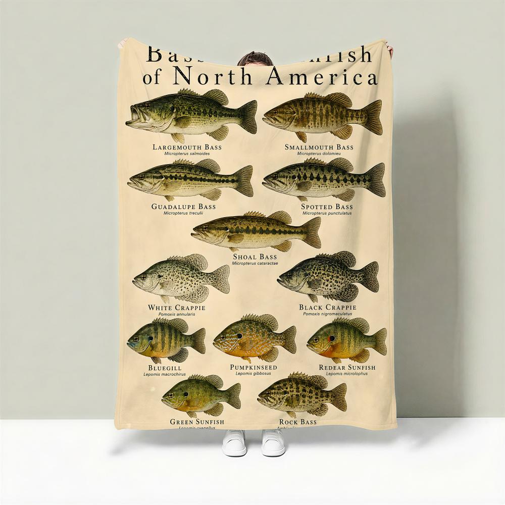 Vintagefreshwaterfishchart Throw Lightweight 240G Flannel Blanket Soft Skin-Friendly For Summer Cooling