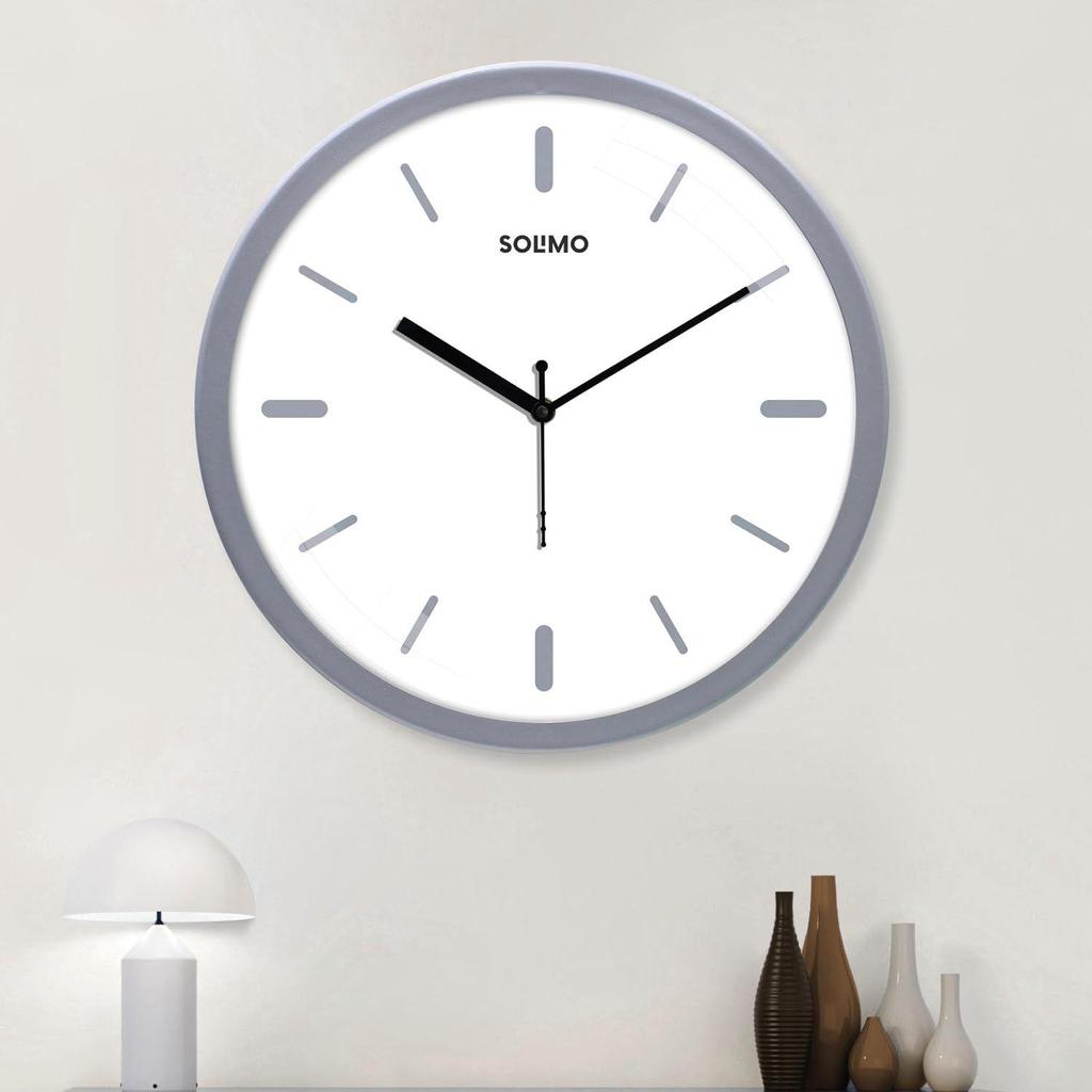 Relógio de Parede Analógico Metálico Elegante, Movimento Silencioso, Indicador de Hora com Linhas Marcantes (12 Polegadas, Moldura Prateada)
