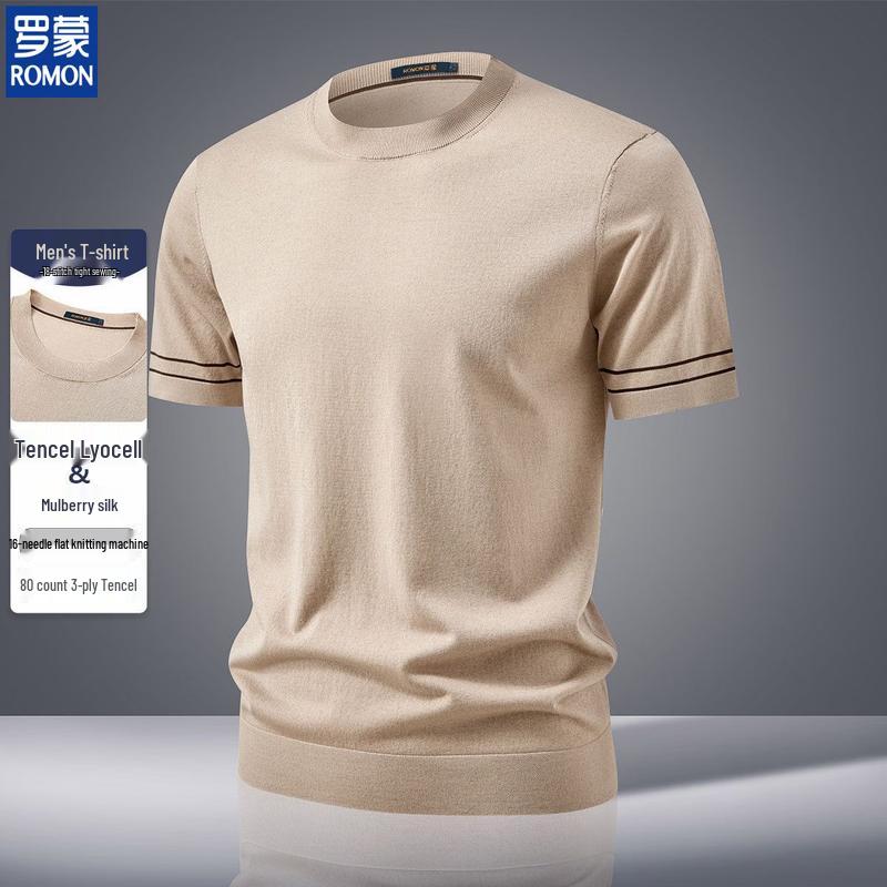 ROMON Men s Silk Blend Casual Short Sleeve T-Shirt 3XL