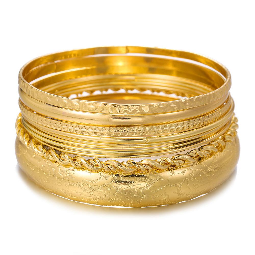 10pcs Set Bohemia Water Ripple Smooth Surface Multi-layer Fold Wear Bangles for Women Exaggerated Personality Jewelry Sets Gifts
