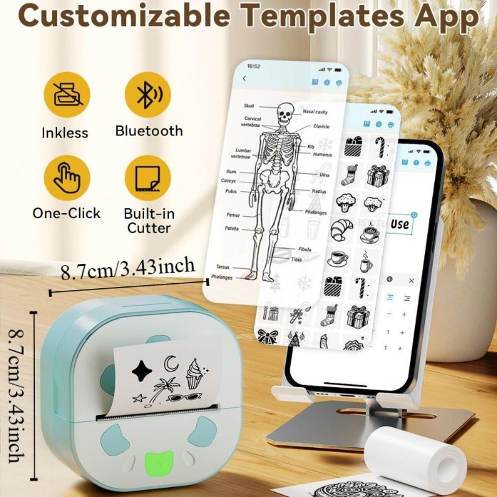 With 3 Paper Rolls Sticker Printer Inkless Printing Thermal Printers  Study Notes