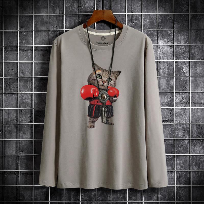 QICED Spring and Autumn Sweatshirt Men's Long Sleeve T-shirt Loose Versatile Casual O-Neck Pullover