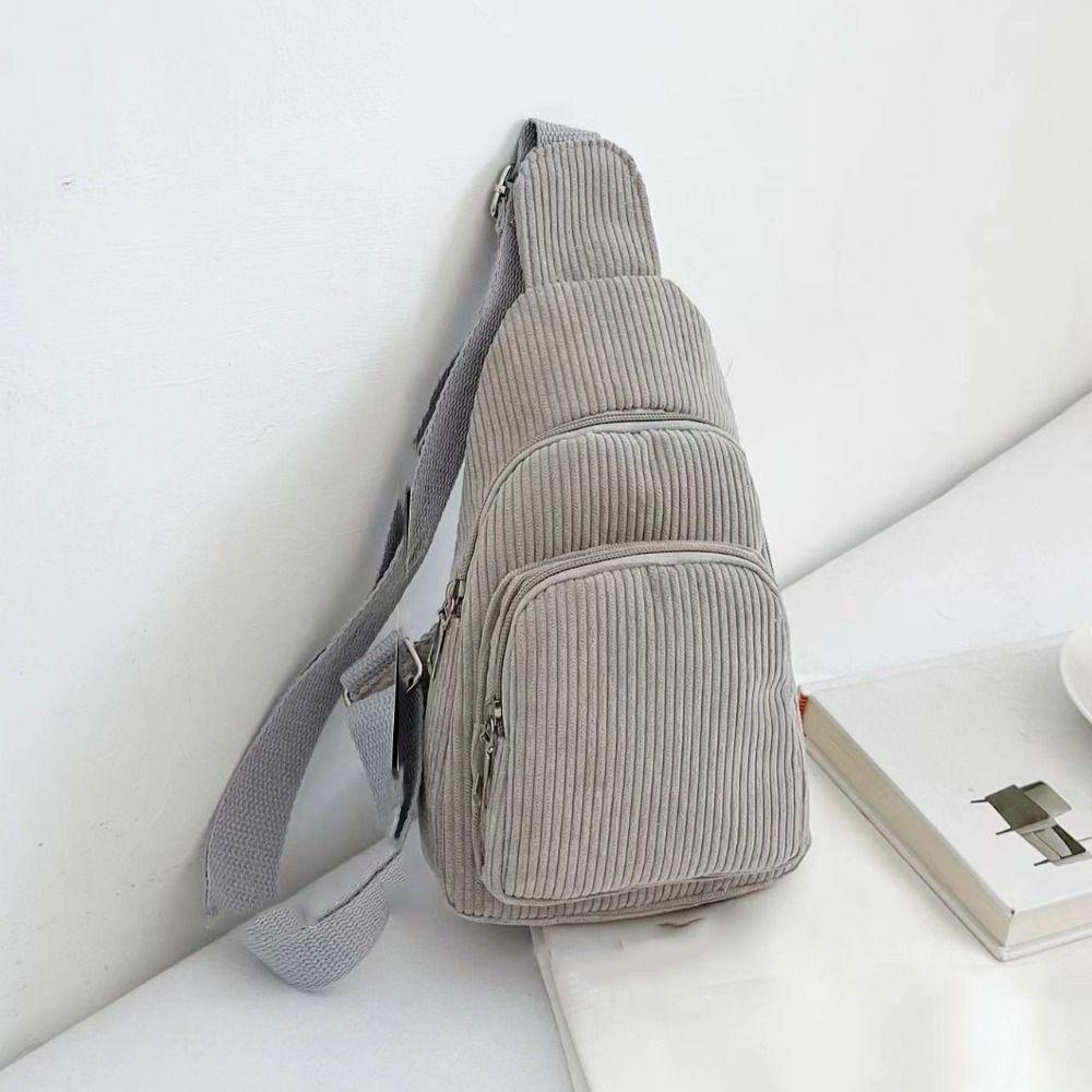 

Solid Color Corduroy Chest Bag Shoulder Bag Waist Bag Simple Corduroy Crossbody Bag Children серый