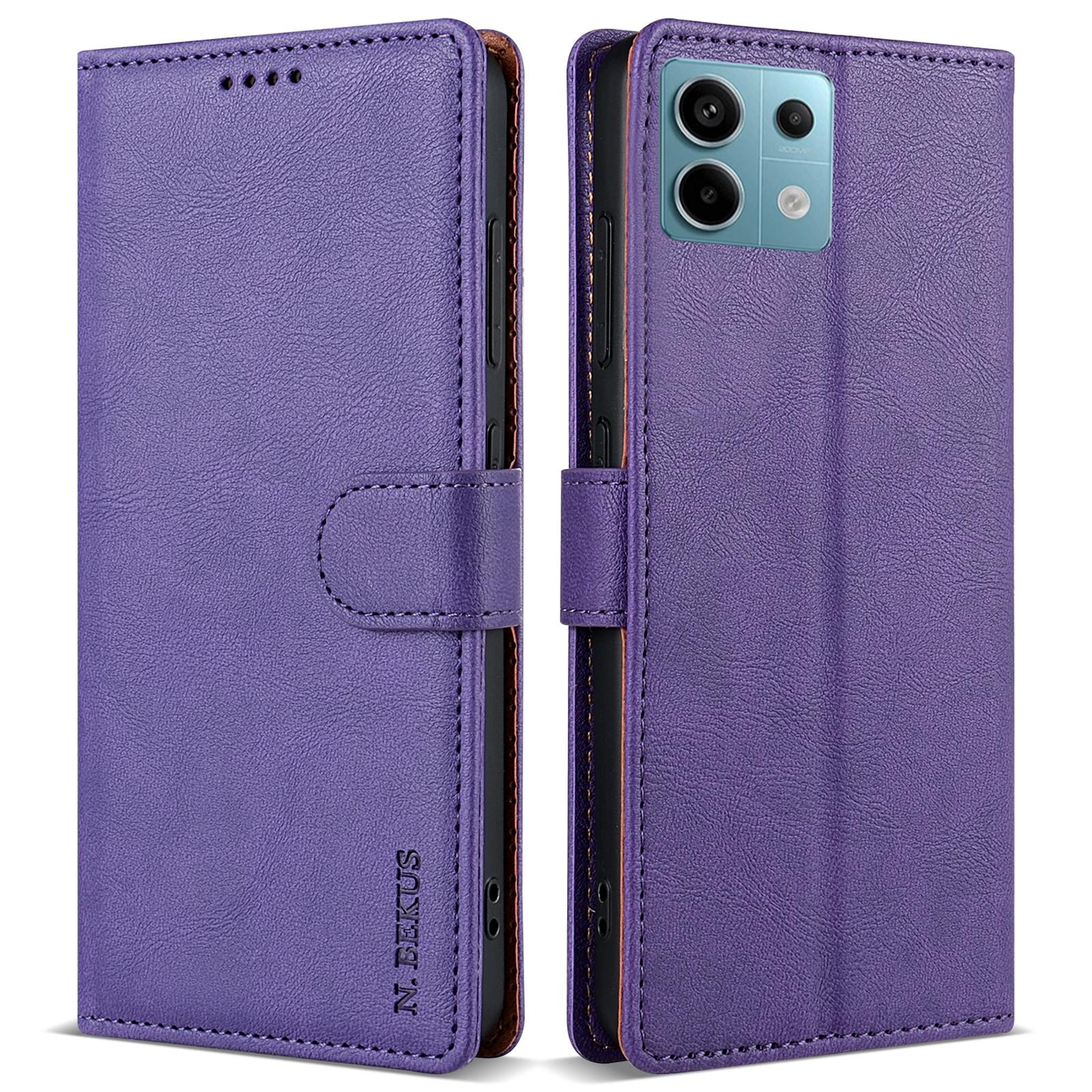 

For Xiaomi Redmi Note 13 5G Case Solid Color Wallet Leather Phone Cover Purple